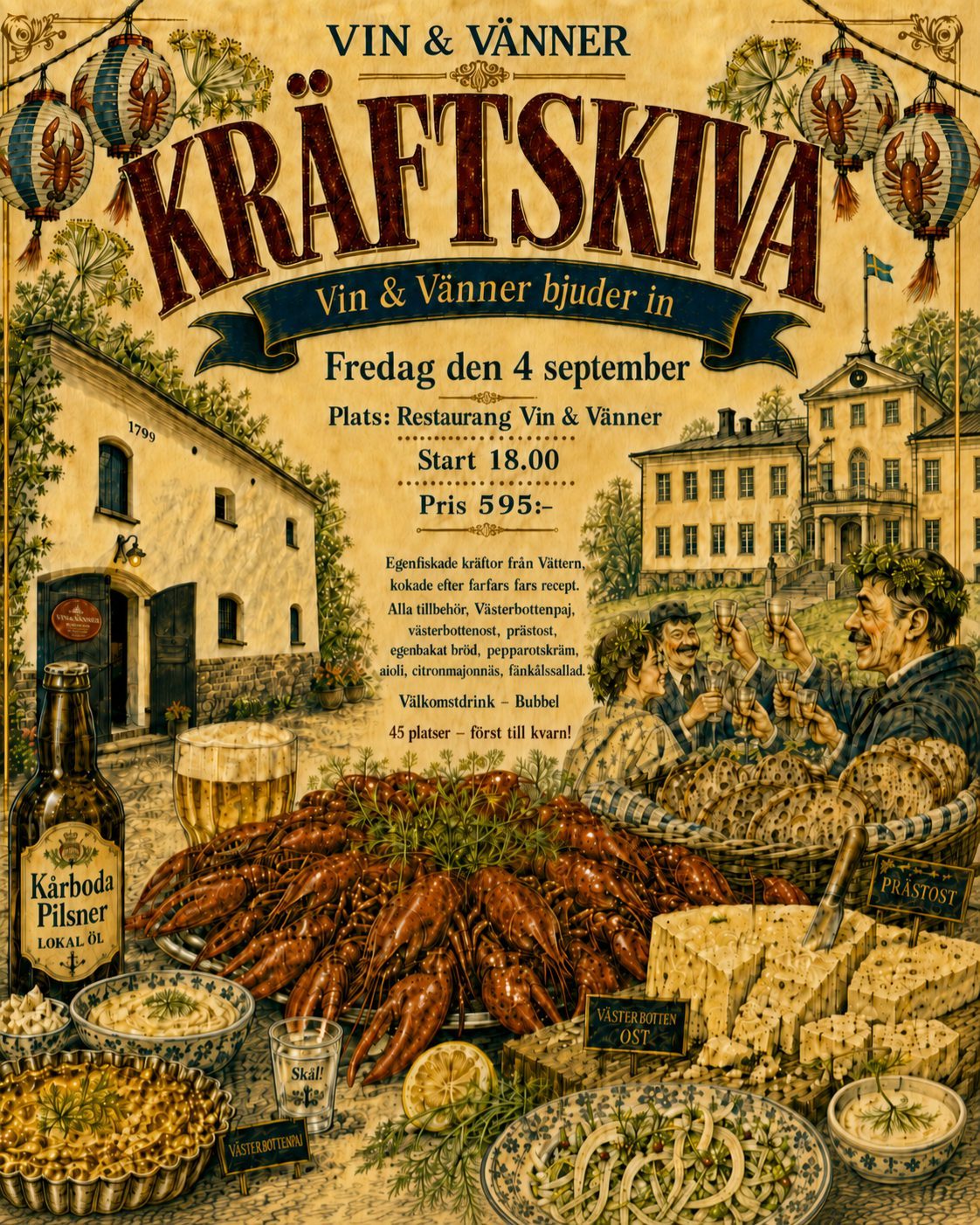 Kräftskiva i tältet, svenska kräftor 595:- pp